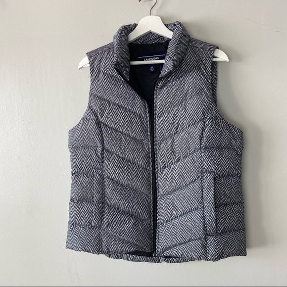 Lands' End Black and White Chevron Puffer Vest - Picture 4 of 9